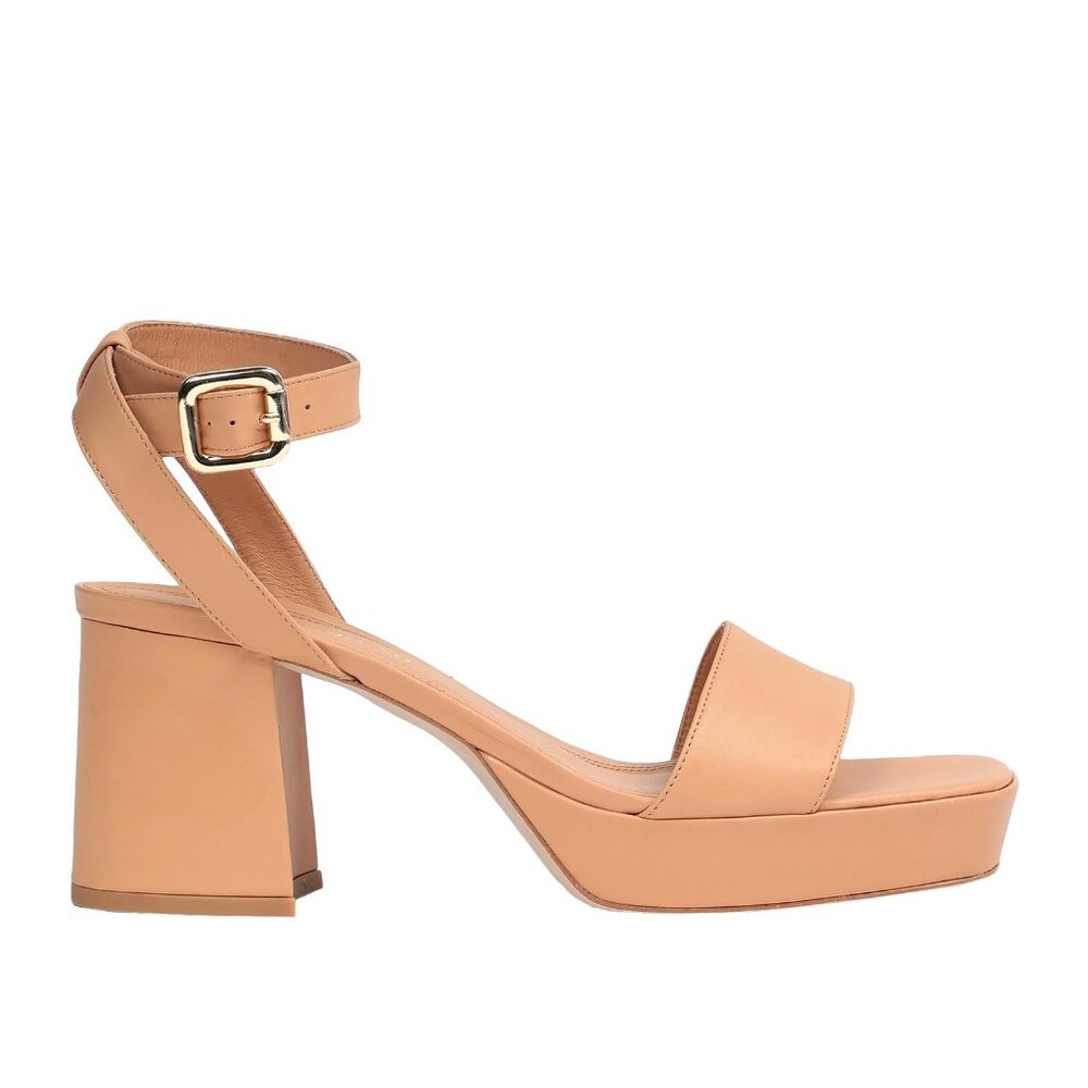 NIB Bruno Premi Sheepskin Leather Platform Sandal Block heel Caramel Beige Natur